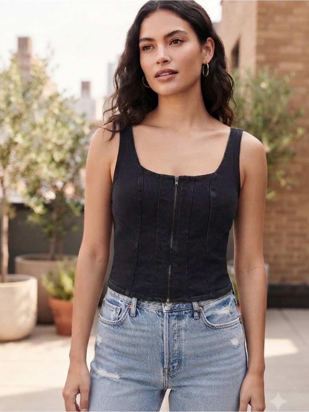 Universal Thread Black Ribbed Zip-Front Tank Top - Picture 3 of 14